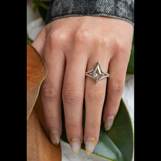 1.96 Carat Salt and Pepper Kite Diamond Engagement Ring, River Setting