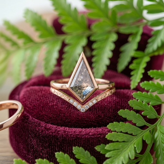 2.04 Carat Salt and Pepper Kite Diamond Engagement Ring, Bezel Jane Setting, Point No Point Studio. Available in a variety of metal types. Eco-friendly, Recycled Metals, Conflict Free.