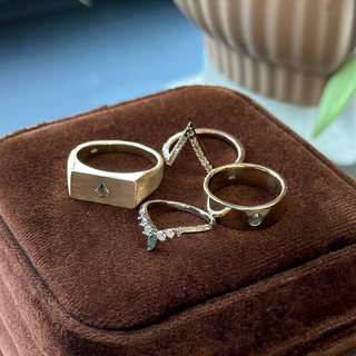 Rae Wedding Ring, Salt and Pepper Marquise, 7 Diamond, Knife Edge Band women's wedding band, Point No Point Studio. Eco-friendly, Recycled Metals, Conflict Free.