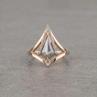 1.37 Carat Salt and Pepper Kite Diamond Engagement Ring, Arwen Setting, 14K Peach Gold