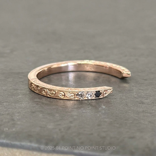 Vintage Vienna Wedding Ring Cuff, 6 Black and Grey Diamond women's wedding band, Point No Point Studio. Eco-friendly, Recycled Metals, Conflict Free.