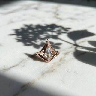 1.37 Carat Salt and Pepper Kite Diamond Engagement Ring, Arwen Setting, 14K Peach Gold