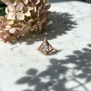 1.37 Carat Salt and Pepper Kite Diamond Engagement Ring, Arwen Setting, 14K Peach Gold