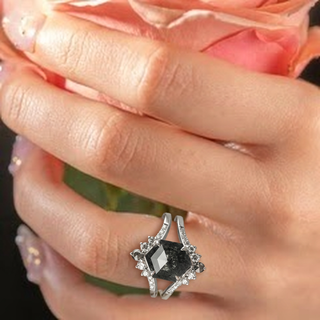 2.74 Carat Black Hexagon Diamond Engagement Ring, Empress Setting