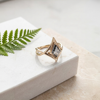 1.21 Carat Black Salt and Pepper Kite Diamond Engagement Ring, Twisted Arwen Setting
