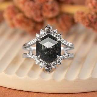 2.74 Carat Black Hexagon Diamond Engagement Ring, Empress Setting