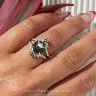2.74 Carat Black Hexagon Diamond Engagement Ring, Empress Setting