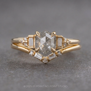 .99 Carat Salt and Pepper Hexagon Diamond Engagement Ring, Dahlia Setting