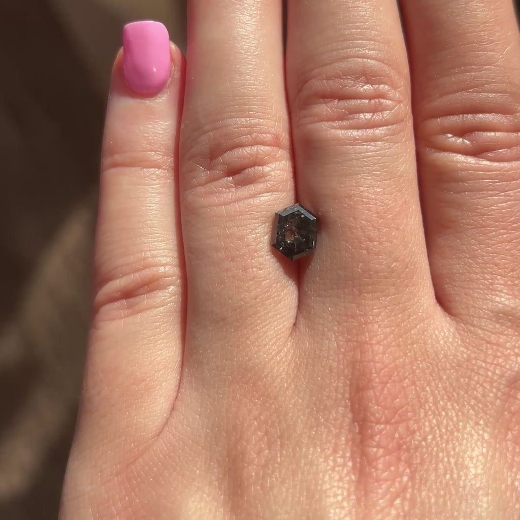 1.98ct Hexagon loose Salt & Pepper Diamond, Point No Point Studio. Conflict free.