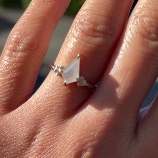 1.10 Carat Icy Salt and Pepper Kite Diamond Engagement Ring, Quinn Setting, Point No Point Studio. Available in a variety of metal types. Eco-friendly, Recycled Metals, Conflict Free.