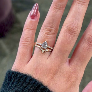 1.02 Carat Salt and Pepper Pear Diamond Engagement Ring, Juliette Setting, Point No Point Studio. Eco-friendly, Recycled Metals, Conflict Free.