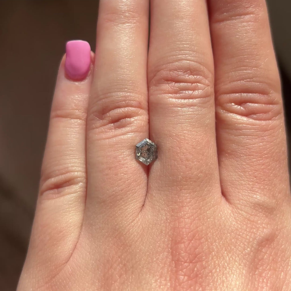 1.22ct Hexagon loose Salt & Pepper Diamond, Point No Point Studio. Conflict free.