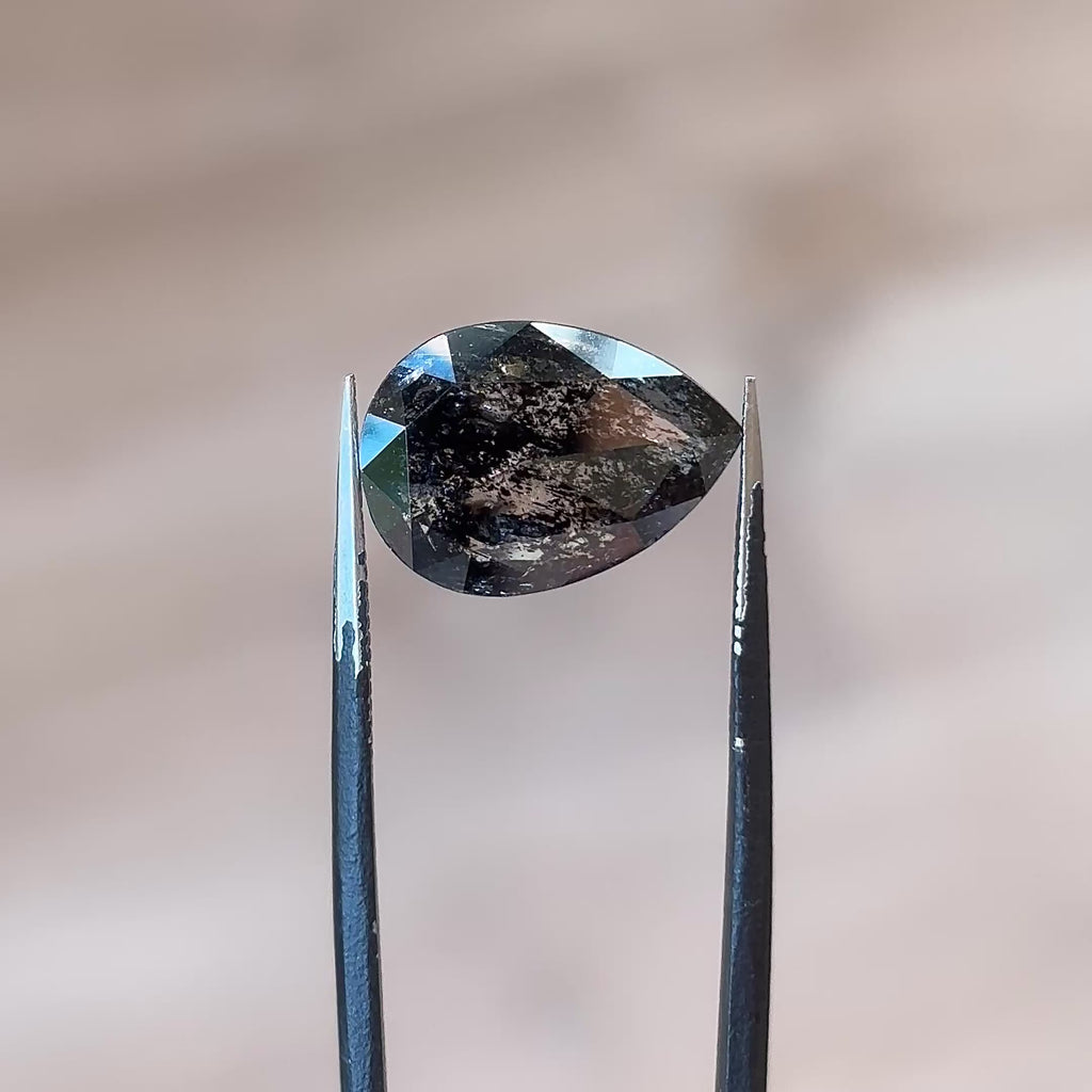3.46ct Pear loose Salt & Pepper Diamond, Point No Point Studio. Conflict free.