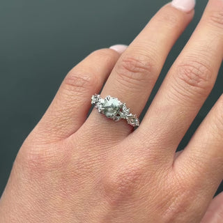 1.32 Carat Salt and Pepper Hexagon Diamond Engagement Ring, Ainsley Setting, Point No Point Studio. Available in a variety of metal types. Eco-friendly, Recycled Metals, Conflict Free.