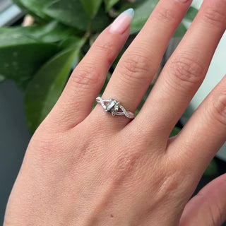 1.71 Carat Black Salt and Pepper Oval Diamond Engagement Ring, Wisteria Setting, Point No Point Studio. Available in a variety of metal types. Eco-friendly, Recycled Metals, Conflict Free.