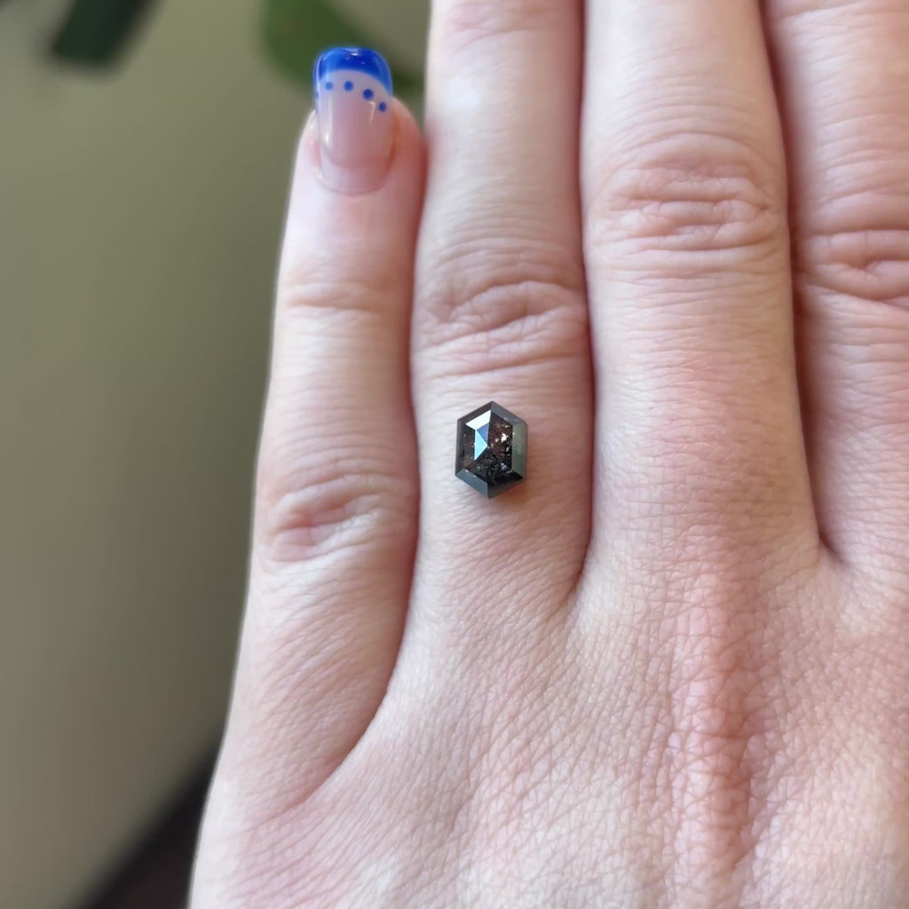 1.84ct Hexagon loose Salt & Pepper Diamond, Point No Point Studio. Conflict free.