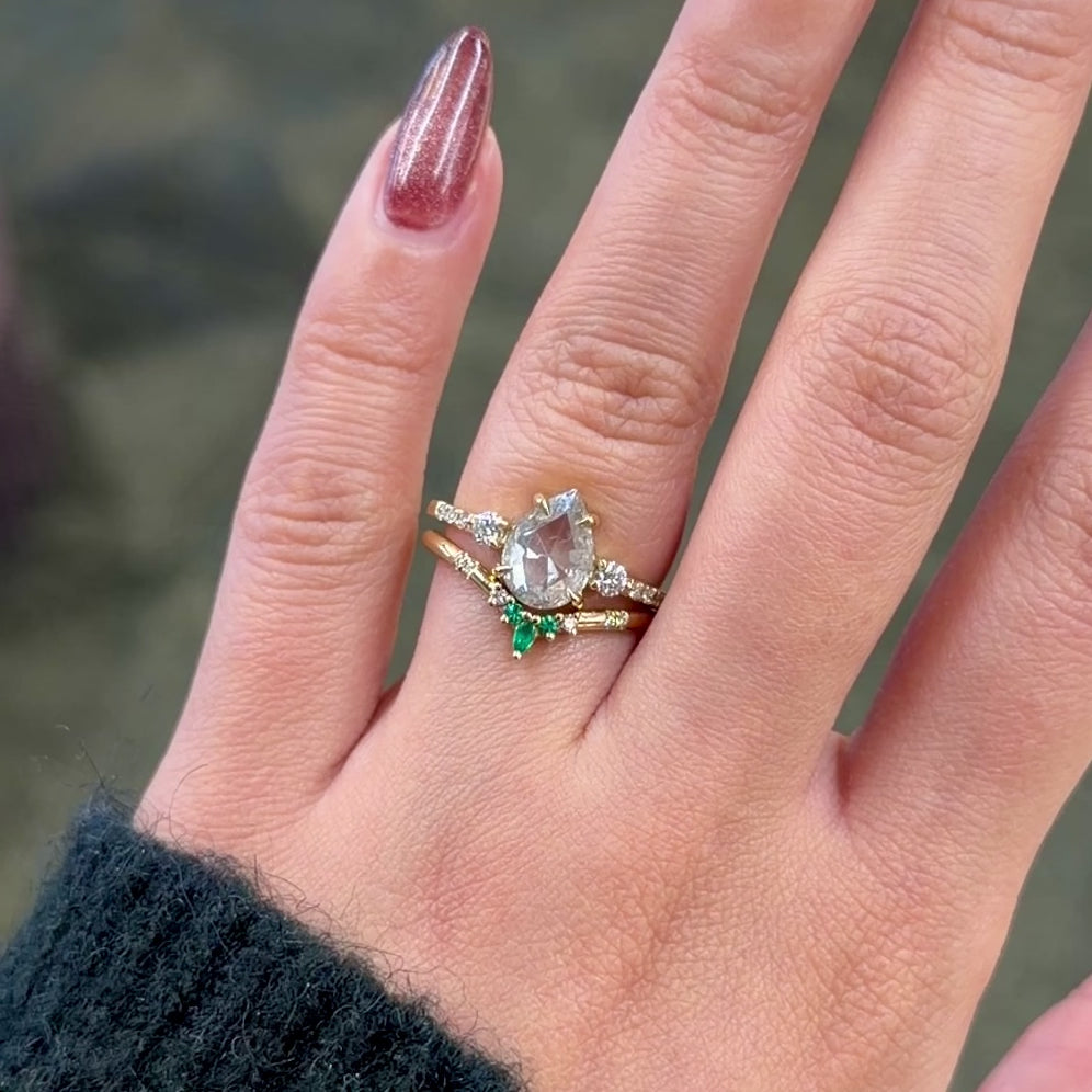 1.82 Carat Icy Pear Diamond Engagement Ring, Eliza Setting, Point No Point Studio. Eco-friendly, Recycled Metals, Conflict Free.
