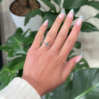2.10 Carat Canadian Salt and Pepper Geometric Pear Diamond Engagement Ring, Basket Jane Setting, 14k Yellow Gold, Point No Point Studio. Eco-friendly, Recycled Metals, Conflict Free.