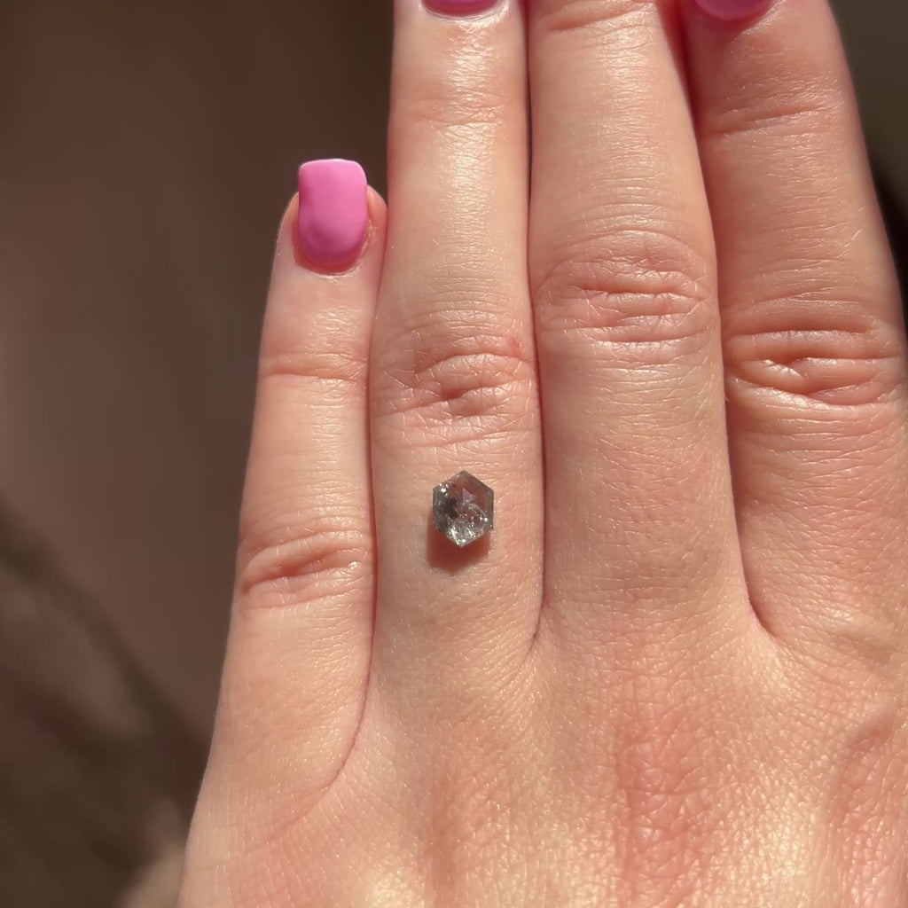 1.22ct Hexagon loose Salt & Pepper Diamond, Point No Point Studio. Conflict free.