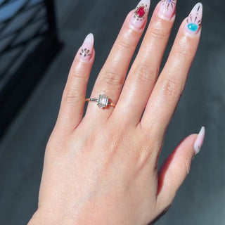 Hexagon Lab Diamond Engagement Ring, Basket Jane Setting, Point No Point Studio. Available in a variety of metal types. Eco-friendly, Recycled Metals, Conflict Free.