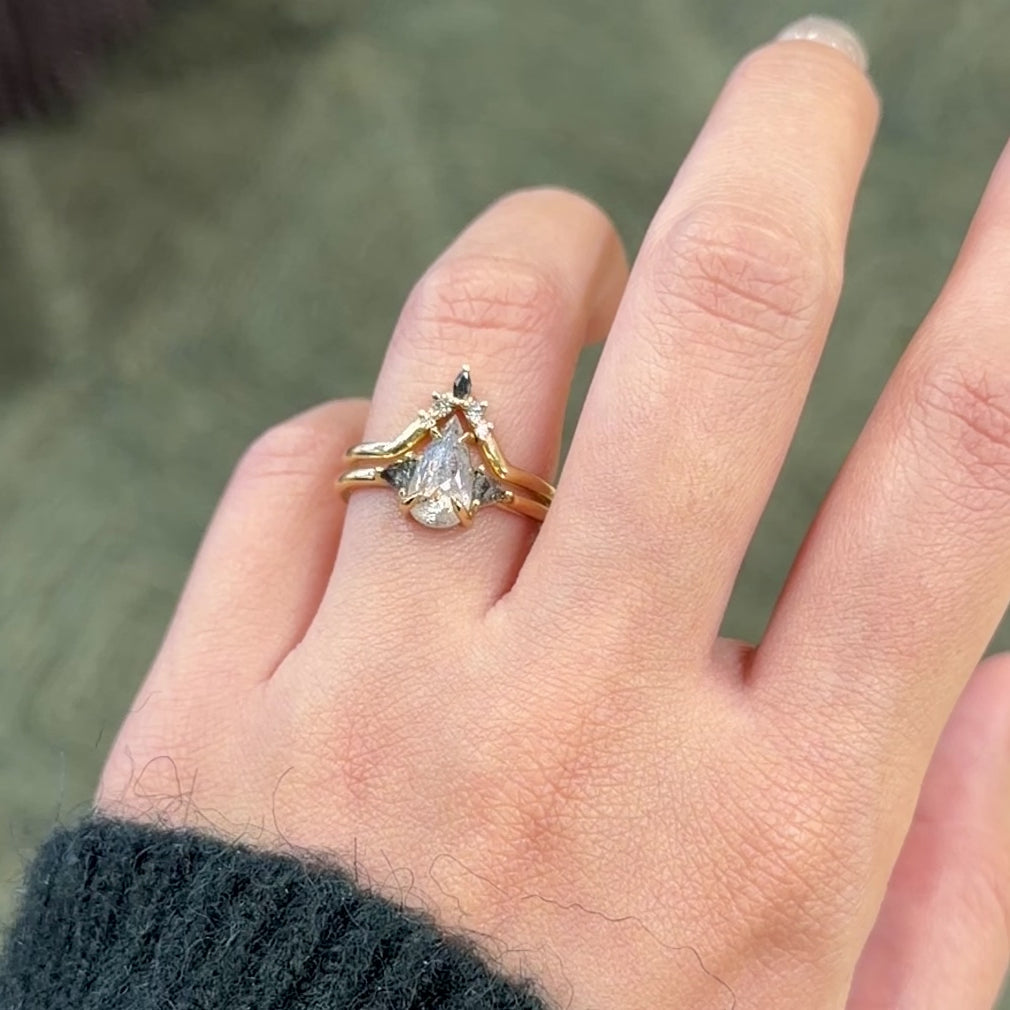 1.23 Carat Orange Salt and Pepper Pear Diamond Engagement Ring, Zoe Setting, Point No Point Studio. Eco-friendly, Recycled Metals, Conflict Free.