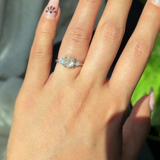 1.41 Carat Salt and Pepper Hexagon Diamond Engagement Ring, Dahlia Setting, Point No Point Studio. Available in a variety of metal types. Eco-friendly, Recycled Metals, Conflict Free.