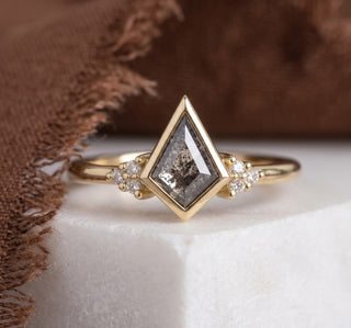 .60 Carat Salt and Pepper Kite Diamond Engagement Ring, Bezel Quinn Setting