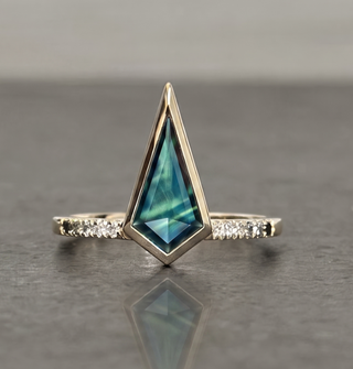 1.88 Carat Teal Kite Sapphire Engagement Ring, Bezel Ombre Jules Setting