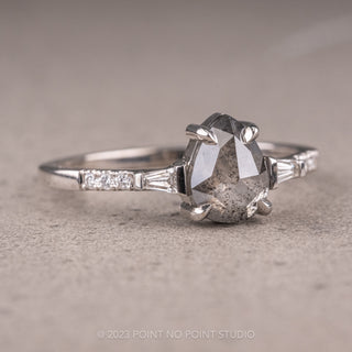 1.33 Carat Salt and Pepper Pear Diamond Engagement Ring, Eliza Setting, 14K White Gold