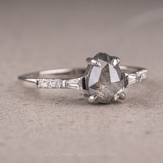 1.33 Carat Salt and Pepper Pear Diamond Engagement Ring, Eliza Setting, Platinum
