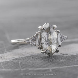 1.92 Carat Salt and Pepper Hexagon Diamond Engagement Ring, Azalea Setting, Platinum