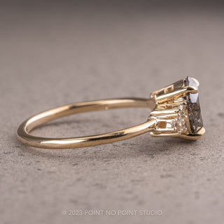 1.78 Carat Salt and Pepper Oval Diamond Engagement Ring, Aspen Setting, 14K Yellow Gold