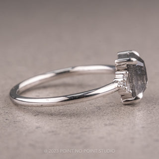 1.51 Carat Black Speckled Asscher Diamond Engagement Ring, Betty Setting, 14K White Gold