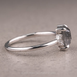 1.51 Carat Black Speckled Asscher Diamond Engagement Ring, Betty Setting, Platinum