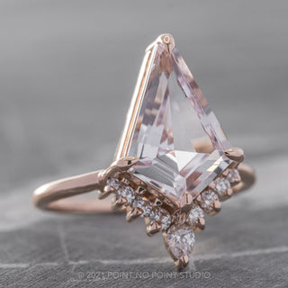 2.04 Carat Kite Morganite and Diamond Engagement Ring, Ava Setting, 14K Rose Gold