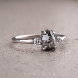 1.12 Carat Black Speckled Pear Diamond Engagement Ring, Zoe Setting, 14K White Gold