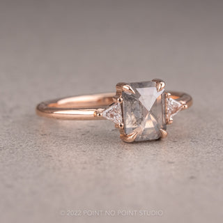 1.01 Carat Salt and Pepper Emerald Shaped Diamond Engagement Ring, Zoe Setting, 14K Rose Gold