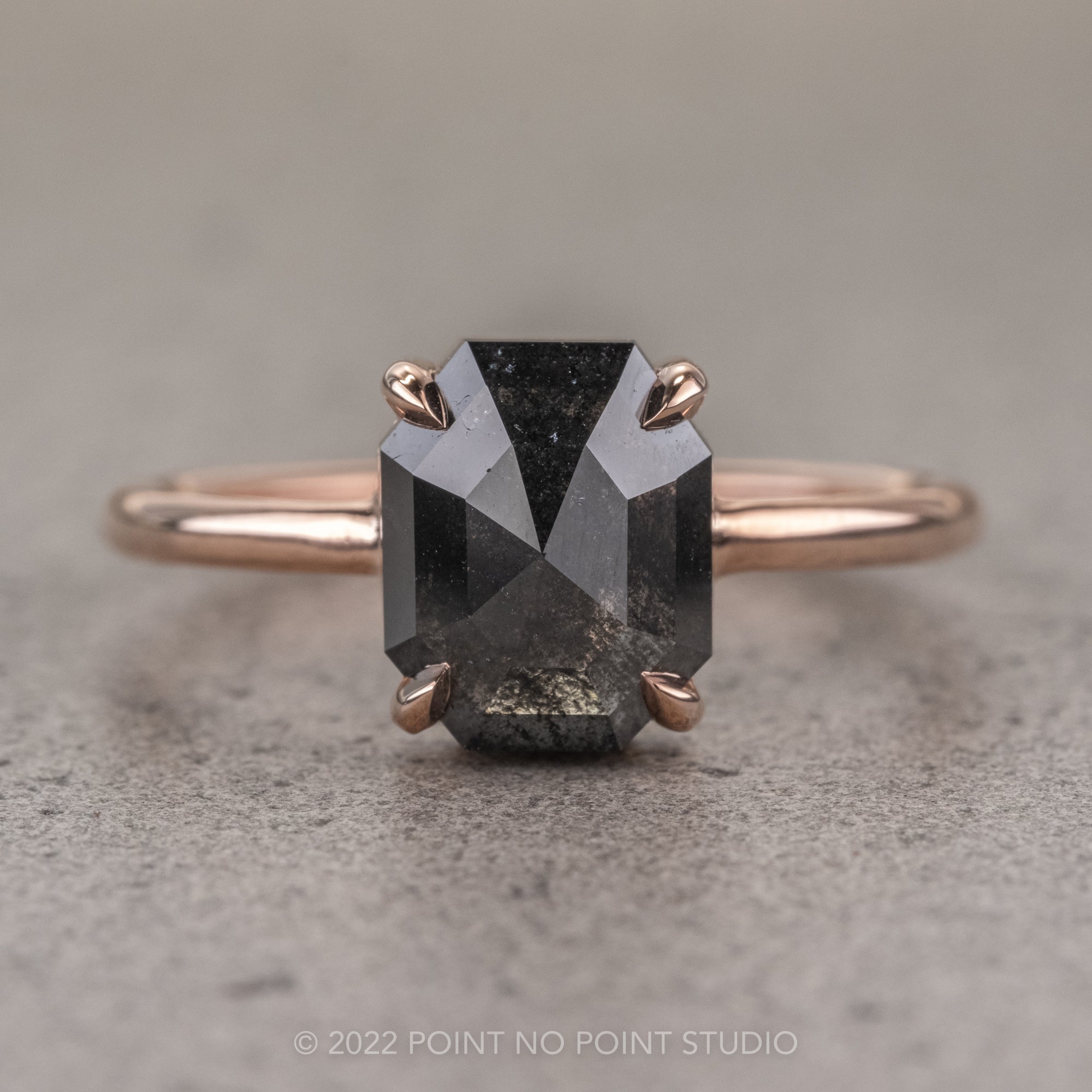 Black Moissanite Ring, Emerald Cut Split Shank Pave Engagement Ring
