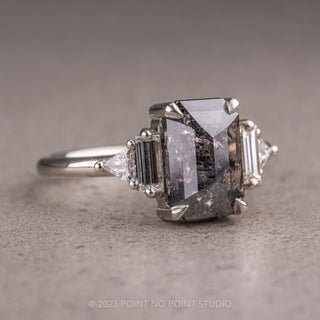 2.21 Carat Black Speckled Emerald Diamond Engagement Ring, Beatrice Setting, Platinum
