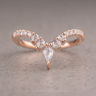 Icy White Round Rose Cut And Kite Diamond Wedding Ring, Cassiopeia Setting, 14K Rose Gold
