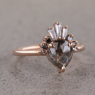 1.58 Carat Salt and Pepper Pear Diamond Engagement Ring, Ombre Wren Setting, 14K Rose Gold