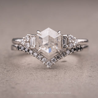 1.23 Carat Salt and Pepper Hexagon Diamond Engagement Ring, Dahlia Setting, 14K White Gold