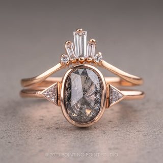 1.19 Carat Black Speckled Oval Diamond Engagement Ring, Bezel Zoe Setting, 14K Rose Gold
