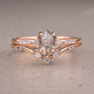 1.08 Carat Salt and Pepper Hexagon Diamond Engagement Ring, Eliza Setting, 14K Rose Gold