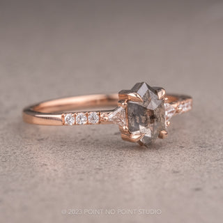 1.08 Carat Salt and Pepper Hexagon Diamond Engagement Ring, Eliza Setting, 14K Rose Gold