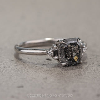 salt and pepper emerald diamond engagement ring