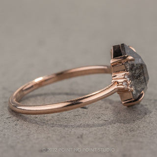 1.46 Carat Salt and Pepper Hexagon Engagement Ring, Quinn Setting, 14K Rose Gold