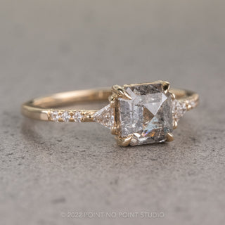 1.74 Carat Salt and Pepper Asscher Shaped Diamond Engagement Ring, Eliza Setting, 14K Yellow Gold