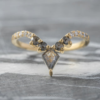 Round Rose Cut And Kite Diamond Wedding Ring, Cassiopeia Setting, 14K Yellow Gold