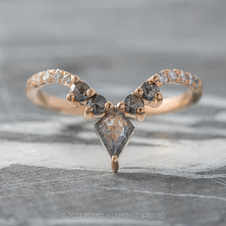 Round Rose Cut And Kite Diamond Wedding Ring, Cassiopeia Setting, 14K Rose Gold